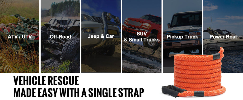 SucceBuy 20/30ft Car Towing Rope Off Road Snatch Tow Strap Rescue Recovery Resistant Which Rope for Jeep Car Truck ATV Tractor Lootquake LLC