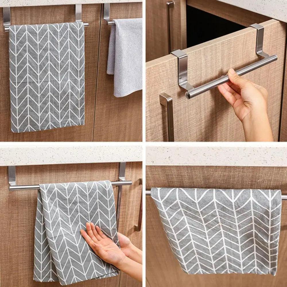 Towel Rack Over Door Towel Bar Hanging Holder Stainless Steel Bathroom Kitchen Cabinet Towel Rag Rack Shelf Hanger Tool Gadget Stevvex