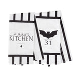 Halloween Tea Towel Bat 31 Vs Mummy Black White Cotton Dish Towel Kitchen Hand Towel Decor BandsCo Straps