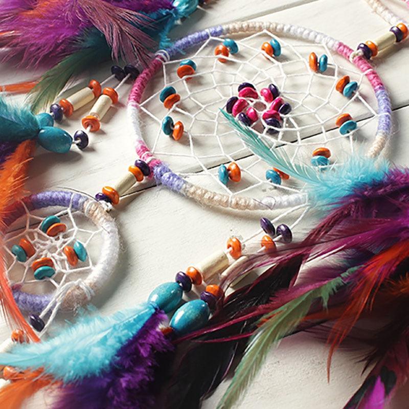 Traditional Handicrafts Original Five-ring Dream-catcher Pendant Pure Handicraft Production Fengling Hanging Feathers Ornament Creative Gifts Home Wall Decoration Girls Stevvex