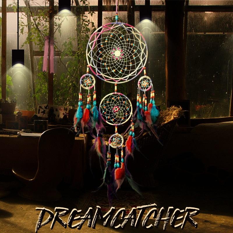Traditional Handicrafts Original Five-ring Dream-catcher Pendant Pure Handicraft Production Fengling Hanging Feathers Ornament Creative Gifts Home Wall Decoration Girls Stevvex
