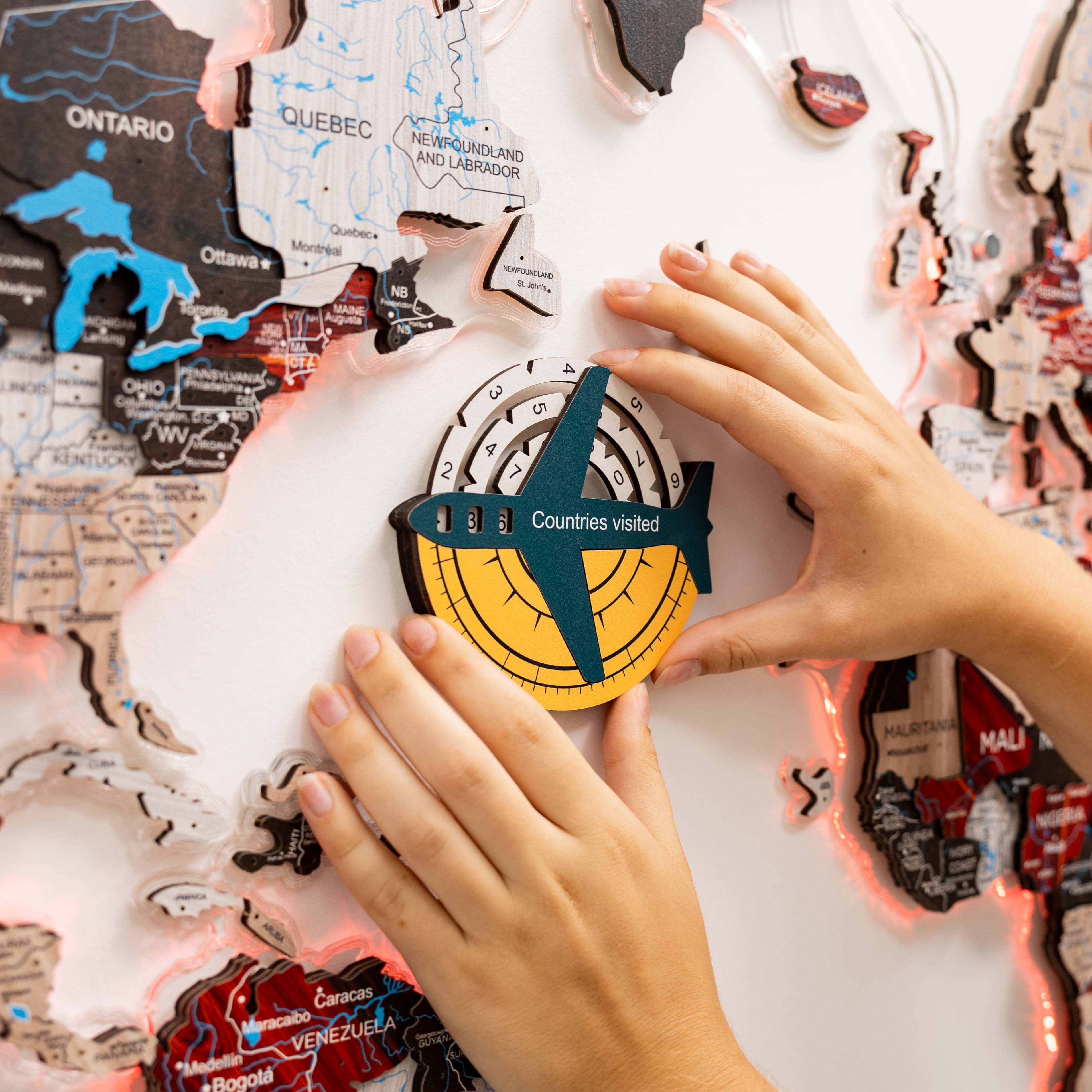 Travel Tracker 3D Colored Wooden World Map - Country
