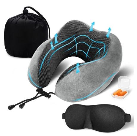 Travel Pillow U Shaped Memory Foam Neck Pillows Neck Cervical Airplane Pillow Healthcare Bedding Free Eye Mask and Earplugs Neck Support Pillow Headrest Travel Folding Slow Rebound Journey Trip Cushion Memory Foam Travel Pillow Neck Pillow Stevvex