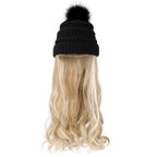 Trendy Hat Wig Synthetic Long Wavy Wigs with Beret Hat Knitted Fashion black Autumn Winter Cap Hair Extensions Wigs For Black Women Cosplay Wigs For Women Stevvex