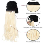 Trendy Hat Wig Synthetic Long Wavy Wigs with Beret Hat Knitted Fashion black Autumn Winter Cap Hair Extensions Wigs For Black Women Cosplay Wigs For Women Stevvex