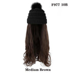 Trendy Hat Wig Synthetic Long Wavy Wigs with Beret Hat Knitted Fashion black Autumn Winter Cap Hair Extensions Wigs For Black Women Cosplay Wigs For Women Stevvex