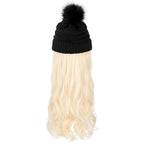 Trendy Hat Wig Synthetic Long Wavy Wigs with Beret Hat Knitted Fashion black Autumn Winter Cap Hair Extensions Wigs For Black Women Cosplay Wigs For Women Stevvex