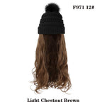 Trendy Hat Wig Synthetic Long Wavy Wigs with Beret Hat Knitted Fashion black Autumn Winter Cap Hair Extensions Wigs For Black Women Cosplay Wigs For Women Stevvex