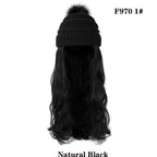 Trendy Hat Wig Synthetic Long Wavy Wigs with Beret Hat Knitted Fashion black Autumn Winter Cap Hair Extensions Wigs For Black Women Cosplay Wigs For Women Stevvex