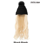 Trendy Hat Wig Synthetic Long Wavy Wigs with Beret Hat Knitted Fashion black Autumn Winter Cap Hair Extensions Wigs For Black Women Cosplay Wigs For Women Stevvex