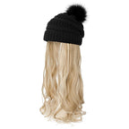 Trendy Hat Wig Synthetic Long Wavy Wigs with Beret Hat Knitted Fashion black Autumn Winter Cap Hair Extensions Wigs For Black Women Cosplay Wigs For Women Stevvex