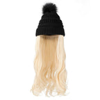 Trendy Hat Wig Synthetic Long Wavy Wigs with Beret Hat Knitted Fashion black Autumn Winter Cap Hair Extensions Wigs For Black Women Cosplay Wigs For Women Stevvex