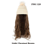 Trendy Hat Wig Synthetic Long Wavy Wigs with Beret Hat Knitted Fashion black Autumn Winter Cap Hair Extensions Wigs For Black Women Cosplay Wigs For Women Stevvex