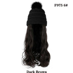 Trendy Hat Wig Synthetic Long Wavy Wigs with Beret Hat Knitted Fashion black Autumn Winter Cap Hair Extensions Wigs For Black Women Cosplay Wigs For Women Stevvex