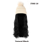 Trendy Hat Wig Synthetic Long Wavy Wigs with Beret Hat Knitted Fashion black Autumn Winter Cap Hair Extensions Wigs For Black Women Cosplay Wigs For Women Stevvex