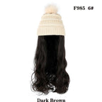 Trendy Hat Wig Synthetic Long Wavy Wigs with Beret Hat Knitted Fashion black Autumn Winter Cap Hair Extensions Wigs For Black Women Cosplay Wigs For Women Stevvex