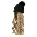 Trendy Hat Wig Synthetic Long Wavy Wigs with Beret Hat Knitted Fashion black Autumn Winter Cap Hair Extensions Wigs For Black Women Cosplay Wigs For Women Stevvex