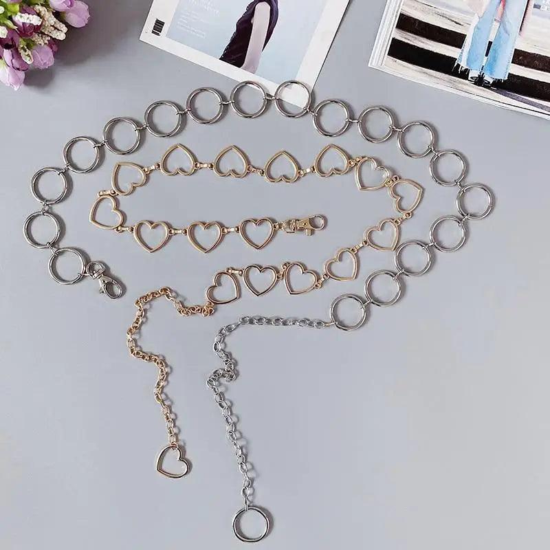 Trendy Heart Shaped Design Body Long Chain Ladies Belts Modern Metal Waist Chain Love Belts For Women Stevvex