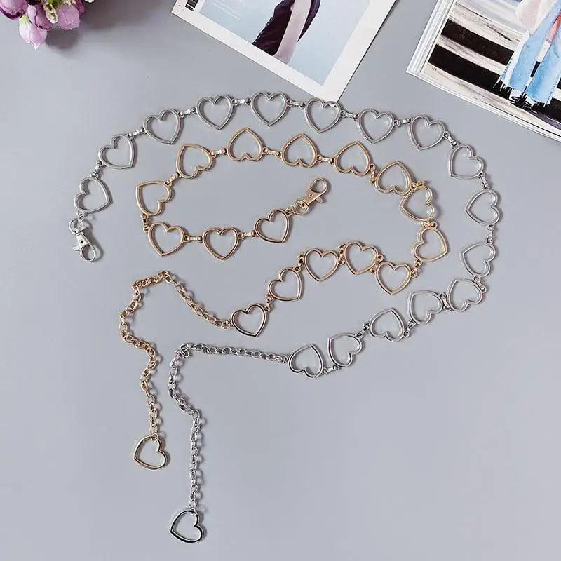 Trendy Heart Shaped Design Body Long Chain Ladies Belts Modern Metal Waist Chain Love Belts For Women Stevvex