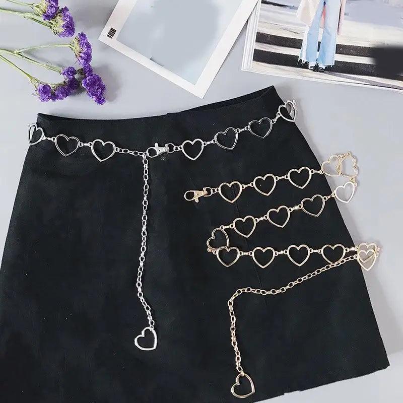 Trendy Heart Shaped Design Body Long Chain Ladies Belts Modern Metal Waist Chain Love Belts For Women Stevvex