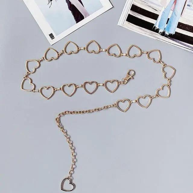 Trendy Heart Shaped Design Body Long Chain Ladies Belts Modern Metal Waist Chain Love Belts For Women Stevvex
