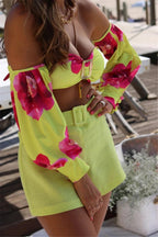 Trendy High Waist Bikini New Long Sleeve Swimsuit  Women's Long Sleeve High Waist Off-Shoulder Swimwear Women Bubble Sleeve Bikinis Mesh Charming Beach Wear Stevvex