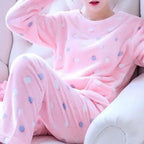 Trendy Pajama Women Thick Flannel Warm Female Winter Pajama Set Long Sleeve Full Trousers Two Piece Pajamas  Cartoon Pajamas Women Pajamas Set Sleepwear Autumn Plus Size Top Long Pant Sleepwear Girls Pajamas Stevvex
