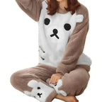 Trendy Pajama Women Thick Flannel Warm Female Winter Pajama Set Long Sleeve Full Trousers Two Piece Pajamas  Cartoon Pajamas Women Pajamas Set Sleepwear Autumn Plus Size Top Long Pant Sleepwear Girls Pajamas Stevvex