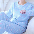 Trendy Pajama Women Thick Flannel Warm Female Winter Pajama Set Long Sleeve Full Trousers Two Piece Pajamas  Cartoon Pajamas Women Pajamas Set Sleepwear Autumn Plus Size Top Long Pant Sleepwear Girls Pajamas Stevvex