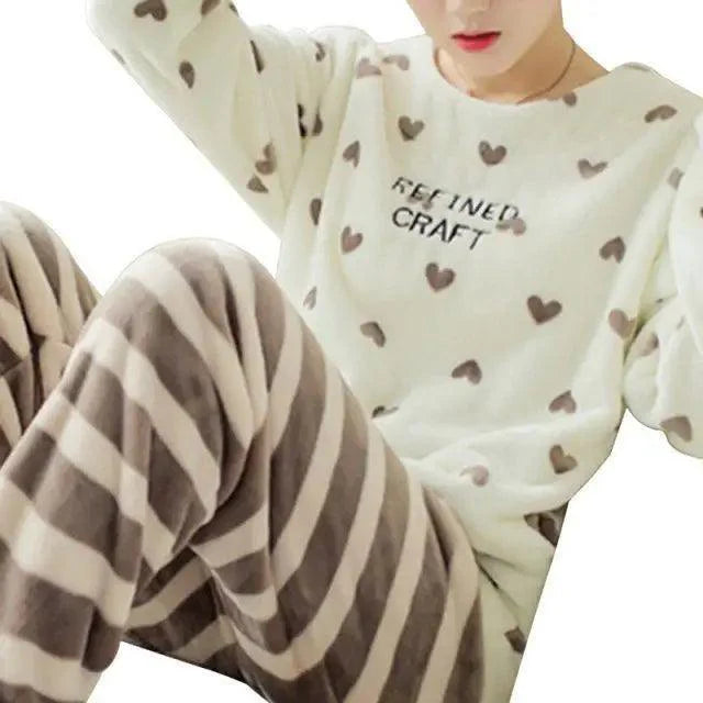 Trendy Pajama Women Thick Flannel Warm Female Winter Pajama Set Long Sleeve Full Trousers Two Piece Pajamas  Cartoon Pajamas Women Pajamas Set Sleepwear Autumn Plus Size Top Long Pant Sleepwear Girls Pajamas Stevvex