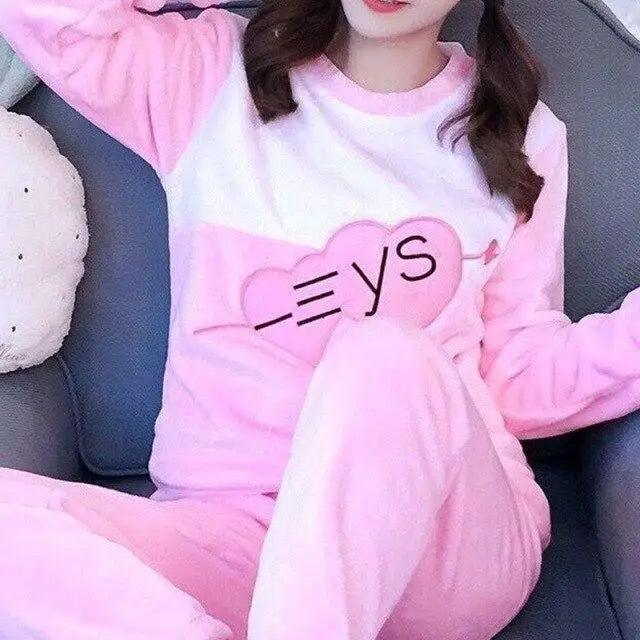 Trendy Pajama Women Thick Flannel Warm Female Winter Pajama Set Long Sleeve Full Trousers Two Piece Pajamas  Cartoon Pajamas Women Pajamas Set Sleepwear Autumn Plus Size Top Long Pant Sleepwear Girls Pajamas Stevvex