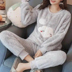 Trendy Pajama Women Thick Flannel Warm Female Winter Pajama Set Long Sleeve Full Trousers Two Piece Pajamas  Cartoon Pajamas Women Pajamas Set Sleepwear Autumn Plus Size Top Long Pant Sleepwear Girls Pajamas Stevvex