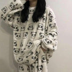 Trendy Pajama Women Thick Flannel Warm Female Winter Pajama Set Long Sleeve Full Trousers Two Piece Pajamas  Cartoon Pajamas Women Pajamas Set Sleepwear Autumn Plus Size Top Long Pant Sleepwear Girls Pajamas Stevvex