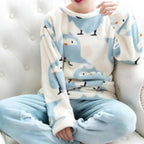 Trendy Pajama Women Thick Flannel Warm Female Winter Pajama Set Long Sleeve Full Trousers Two Piece Pajamas  Cartoon Pajamas Women Pajamas Set Sleepwear Autumn Plus Size Top Long Pant Sleepwear Girls Pajamas Stevvex