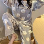 Trendy Pajama Women Thick Flannel Warm Female Winter Pajama Set Long Sleeve Full Trousers Two Piece Pajamas  Cartoon Pajamas Women Pajamas Set Sleepwear Autumn Plus Size Top Long Pant Sleepwear Girls Pajamas Stevvex
