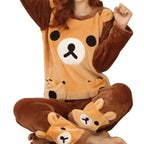 Trendy Pajama Women Thick Flannel Warm Female Winter Pajama Set Long Sleeve Full Trousers Two Piece Pajamas  Cartoon Pajamas Women Pajamas Set Sleepwear Autumn Plus Size Top Long Pant Sleepwear Girls Pajamas Stevvex