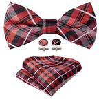 Trendy Patterned Silk Jacquard Plaid Bowtie With  Pocket Square And Cufflinks Set For Men Unique  Butterfly Party Wedding Casual Business Bowtie For Men Stevvex
