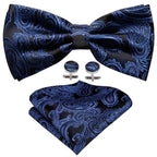 Trendy Patterned Silk Jacquard Plaid Bowtie With  Pocket Square And Cufflinks Set For Men Unique  Butterfly Party Wedding Casual Business Bowtie For Men Stevvex