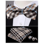 Trendy Patterned Silk Jacquard Plaid Bowtie With  Pocket Square And Cufflinks Set For Men Unique  Butterfly Party Wedding Casual Business Bowtie For Men Stevvex