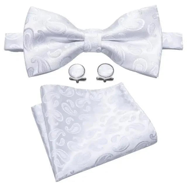 Trendy Patterned Silk Jacquard Plaid Bowtie With  Pocket Square And Cufflinks Set For Men Unique  Butterfly Party Wedding Casual Business Bowtie For Men Stevvex
