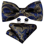 Trendy Patterned Silk Jacquard Plaid Bowtie With  Pocket Square And Cufflinks Set For Men Unique  Butterfly Party Wedding Casual Business Bowtie For Men Stevvex