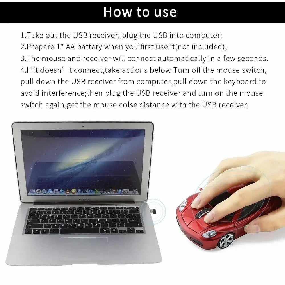 Trendy Sport Car Wireless Mouse 1200DPI Optical 3D Car Design Gaming Mice USB Computer Mouse For Laptop PC Desktop Stevvex