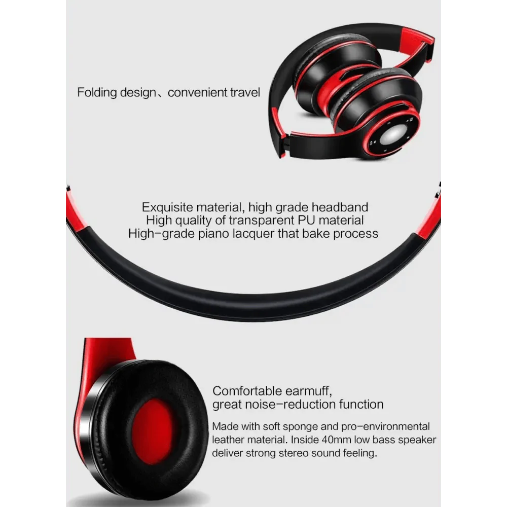 Wireless Headset Bluetooth Earphones and Headphone Foldable Adjustment Bluetooth Wired Headphones TF Card MP3 FM Radios For Online Class Business Trip Travel Video Conference Stevvex