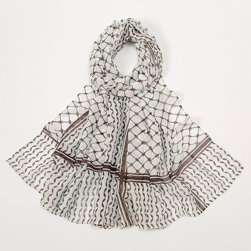 Trendy Women's Chiffon Keffiyeh Scarf with Print – Perfect for Summer, Travel & Islamic Modest Fashion(MH110)