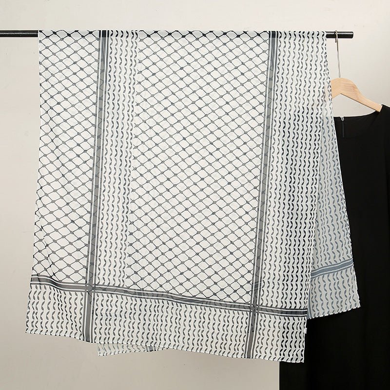 Trendy Women's Chiffon Keffiyeh Scarf with Print – Perfect for Summer, Travel & Islamic Modest Fashion(MH110)