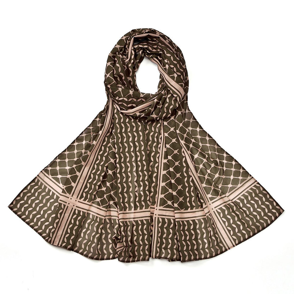 Trendy Women's Chiffon Keffiyeh Scarf with Print – Perfect for Summer, Travel & Islamic Modest Fashion(MH110)