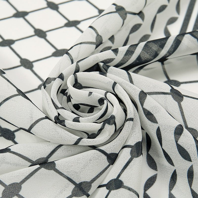 Trendy Women's Chiffon Keffiyeh Scarf with Print – Perfect for Summer, Travel & Islamic Modest Fashion(MH110)
