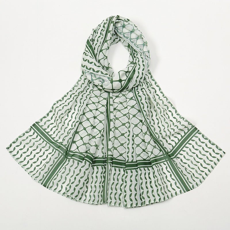 Trendy Women's Chiffon Keffiyeh Scarf with Print – Perfect for Summer, Travel & Islamic Modest Fashion(MH110)
