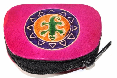 Tribal Salamander Leather Coin Purse Small Zipper Wallet