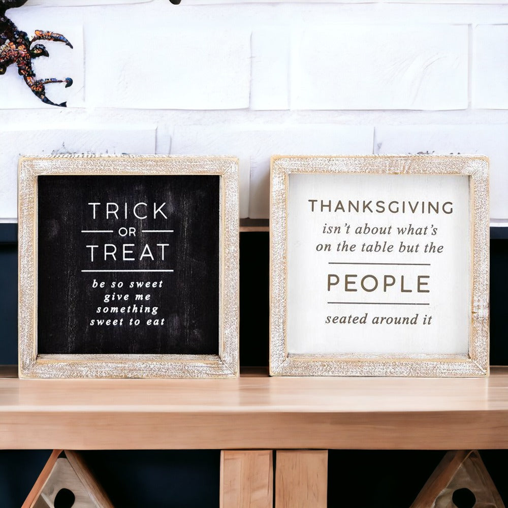 Double-Sided Halloween To Thanksgiving Reversible Porch Sign 2-in-1 Fall Decor BandsCo Straps